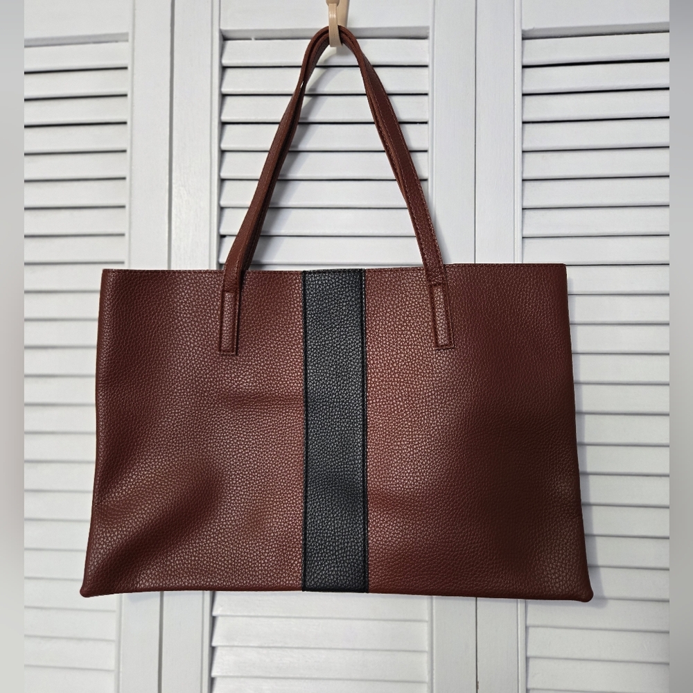 Brown and Black Vegan Leather Tote Bag